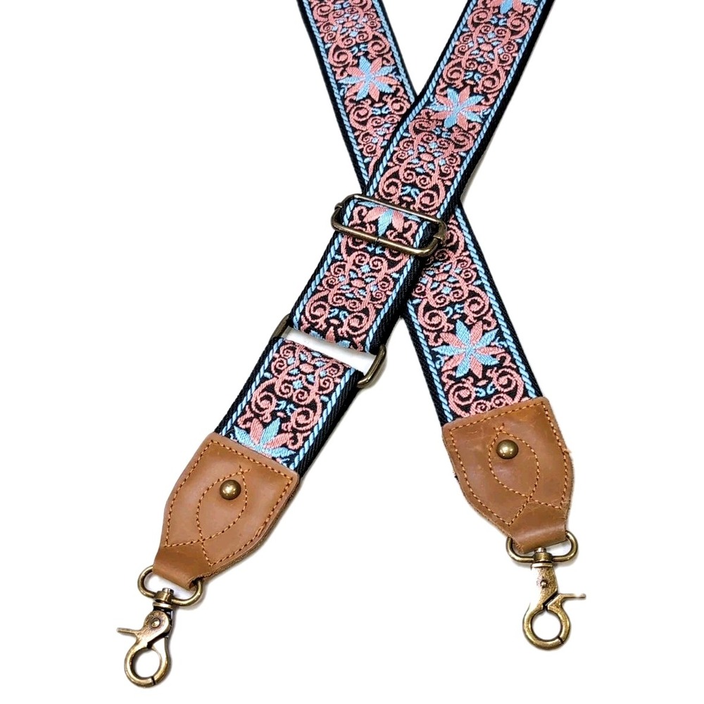 Replacement Crossbody Purse Strap Floral Guitar Style Adjusts Boho Embroidered